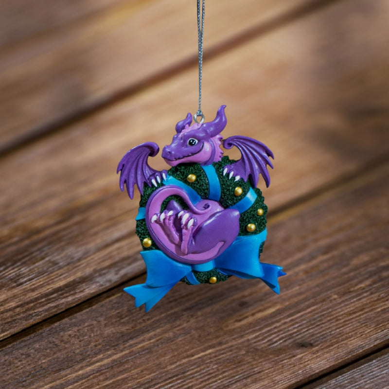 Cute Wreath Dragon Hanging Ornament by Ruth Thompson