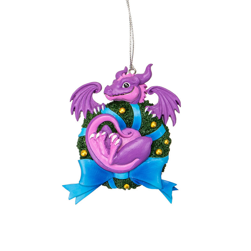 Cute Wreath Dragon Hanging Ornament by Ruth Thompson
