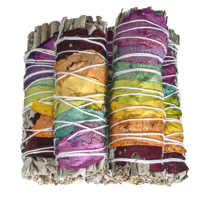 Seven Chakra White Sage Smudge Stick 4" Size Set of 5