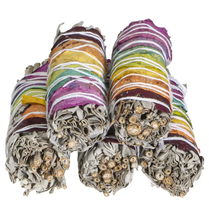 Seven Chakra White Sage Smudge Stick 4" Size Set of 5