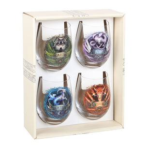 Set Of 4 Elemental Stemless Wine Glasses by Anne Stokes - PREORDER