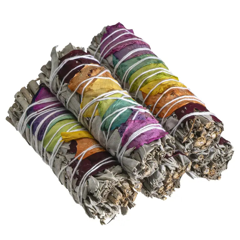 Seven Chakra White Sage Smudge Stick 4" Size Set of 5