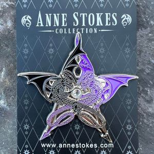 Pentagram Dragon Enamel Pin (Black & Purple) Enamel Pin by Anne Stokes