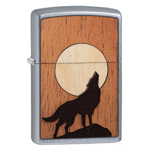 Zippo Lighter - Woodchuck Wolf w/ Moon Inlay