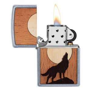 Zippo Lighter - Woodchuck Wolf w/ Moon Inlay