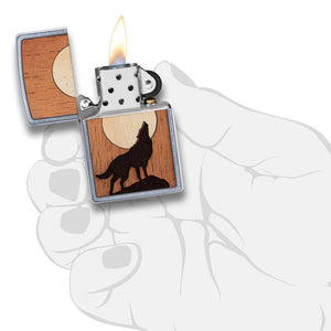 Zippo Lighter - Woodchuck Wolf w/ Moon Inlay
