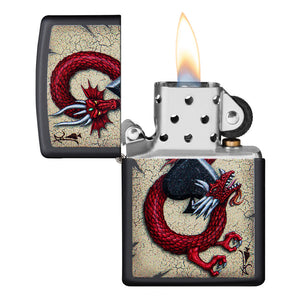 Zippo Lighter - Black Matte Red Dragon