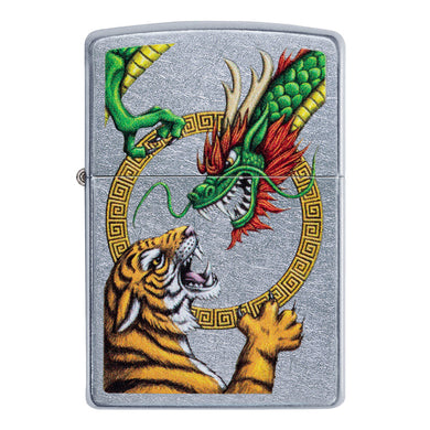 Zippo Lighter - Street Chrome Tiger vs Dragon