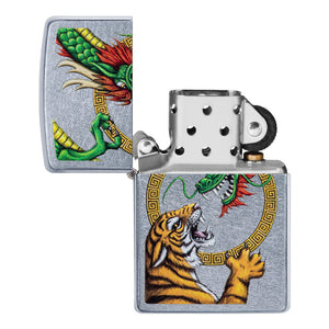 Zippo Lighter - Street Chrome Tiger vs Dragon