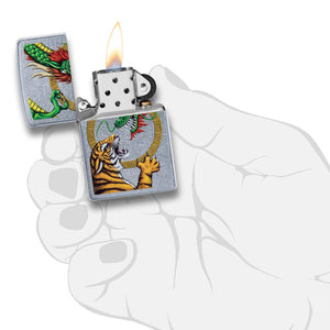 Zippo Lighter - Street Chrome Tiger vs Dragon