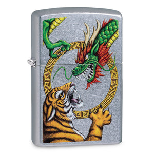 Zippo Lighter - Street Chrome Tiger vs Dragon