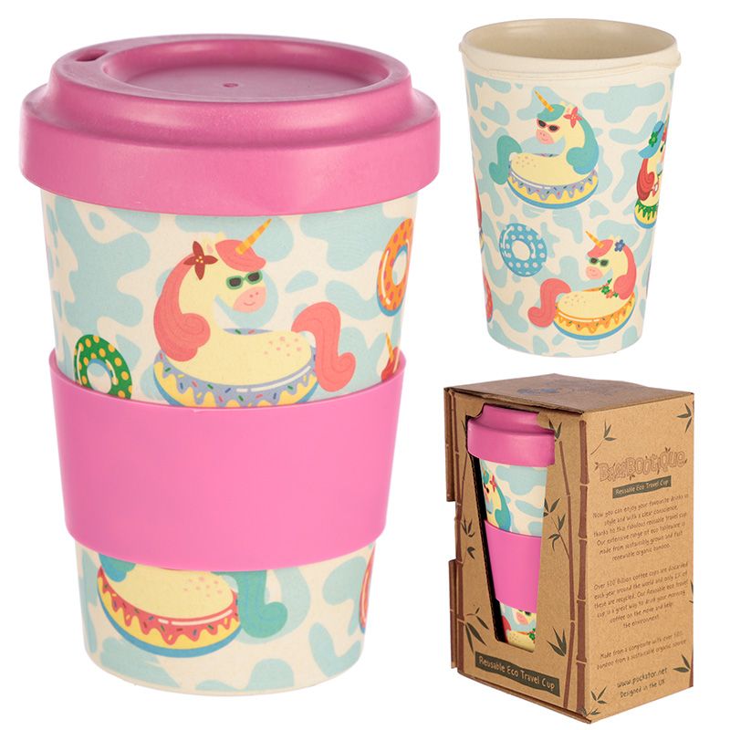Vacation Vibes Unicorn Reusable Screw Top Bamboo Composite Travel Mug