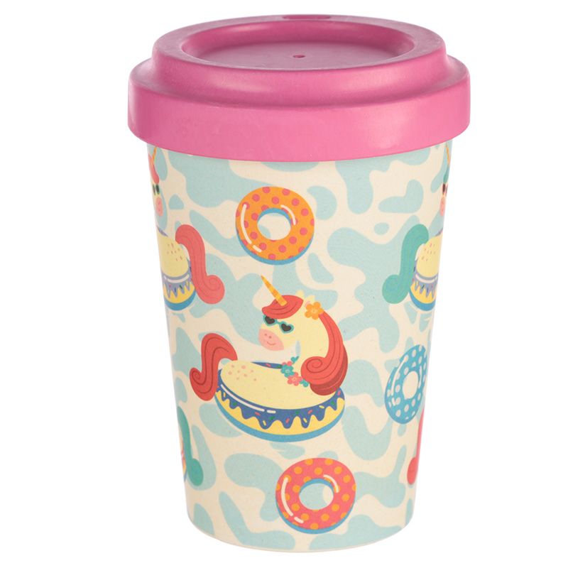 Vacation Vibes Unicorn Reusable Screw Top Bamboo Composite Travel Mug