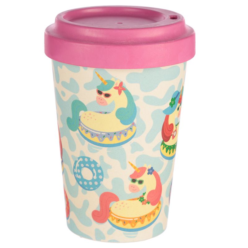 Vacation Vibes Unicorn Reusable Screw Top Bamboo Composite Travel Mug