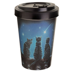Wish Upon a Star Cat Reusable Screw Top Bamboo Composite Travel Mug by Lisa Parker