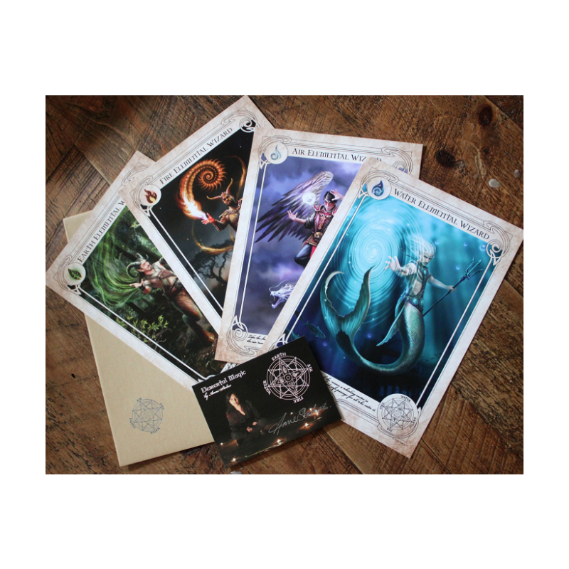 Set of 4 A4 Elemental Wizards Prints by Anne Stokes