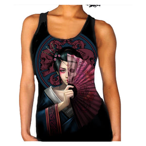 Geisha Skull Vest Top by Anne Stokes