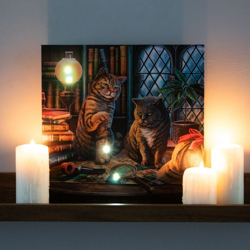 Purrlock Holmes Light Up Canvas by Lisa Parker