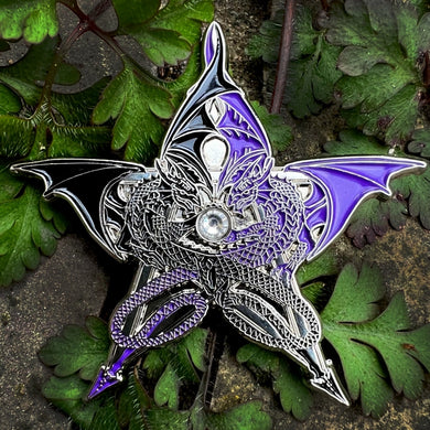 Pentagram Dragon Enamel Pin (Black & Purple) Enamel Pin by Anne Stokes