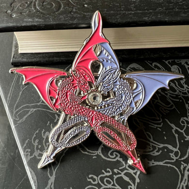 Pentagram Dragon Enamel Pin (Blue & Red) Enamel Pin by Anne Stokes