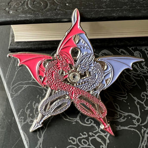 Pentagram Dragon Enamel Pin (Blue & Red) Enamel Pin by Anne Stokes