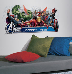 Avengers Assemble Headboard Wall Stickers with Personalised Name