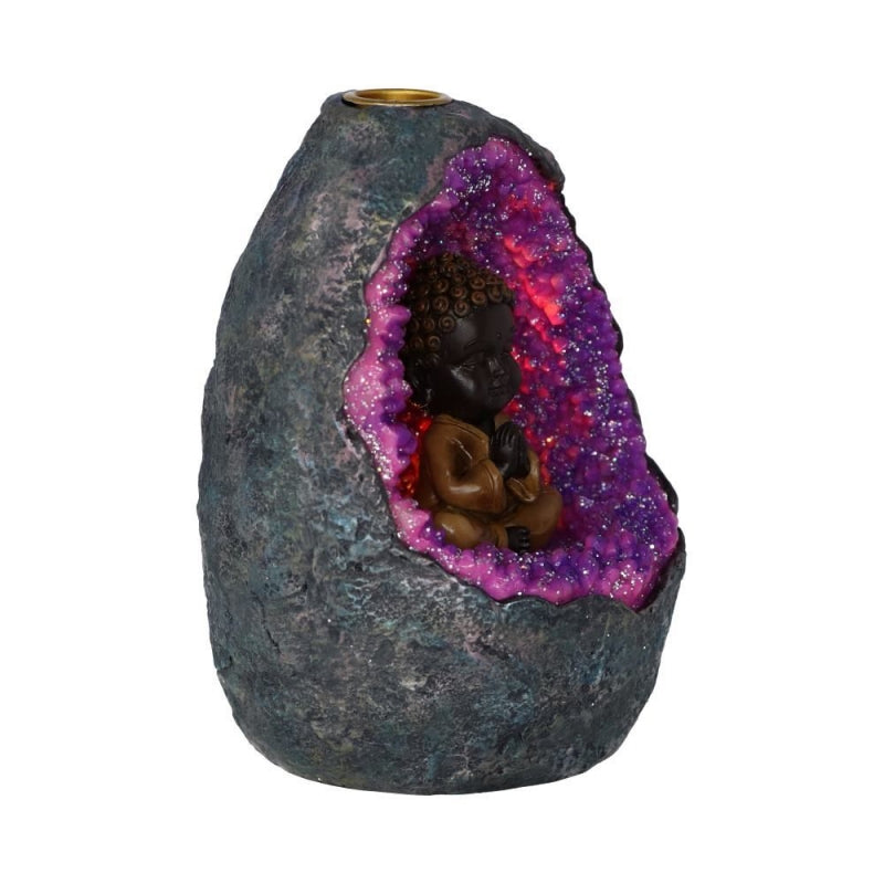 Zen Geode Baby Buddha Crystal Backflow Incense Burner