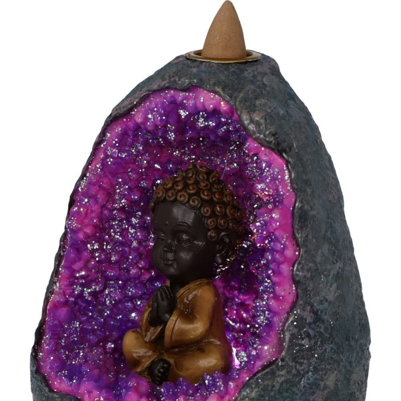 Zen Geode Baby Buddha Crystal Backflow Incense Burner