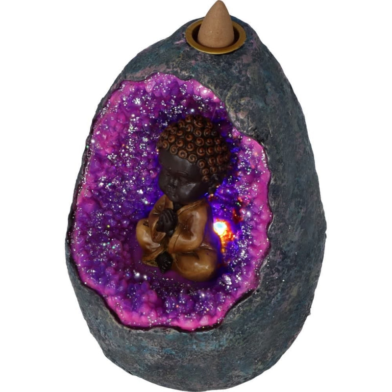 Zen Geode Baby Buddha Crystal Backflow Incense Burner