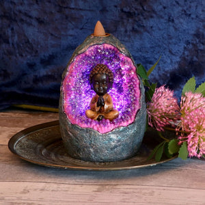 Zen Geode Baby Buddha Crystal Backflow Incense Burner